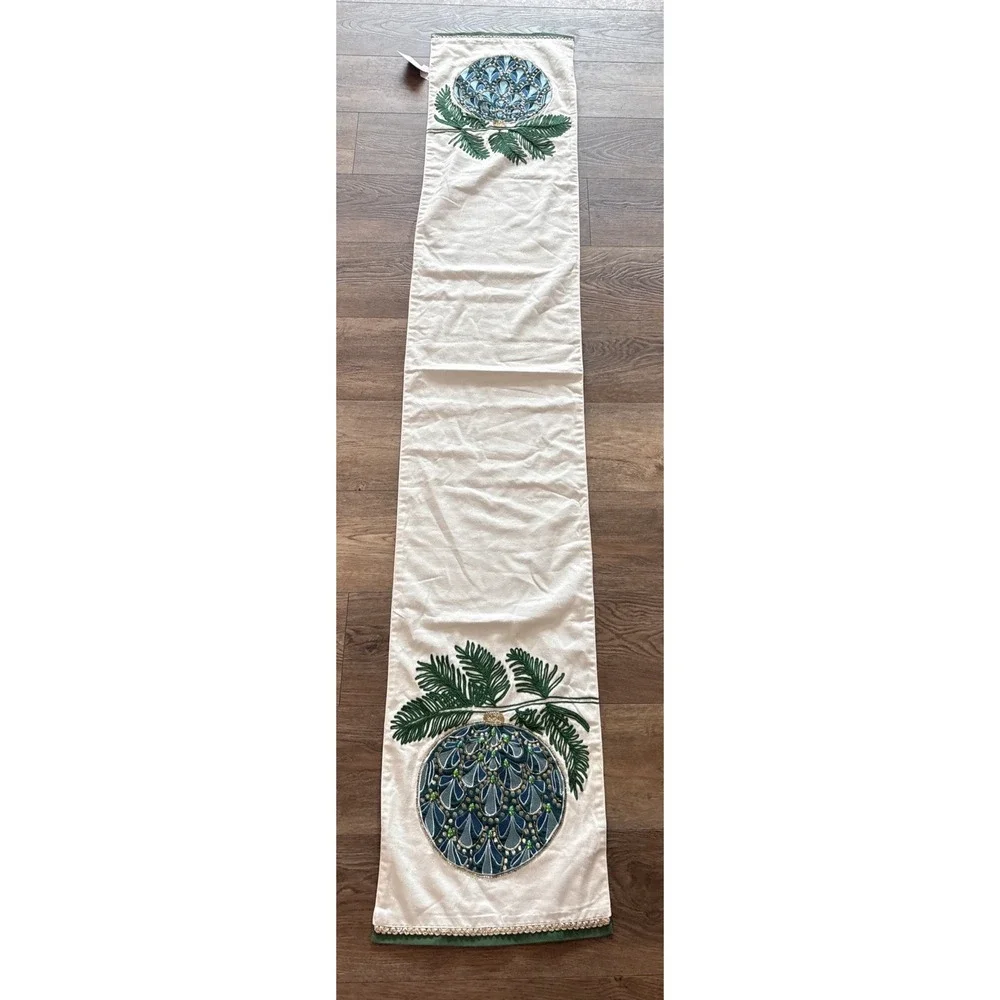 Pier 1 One Imports Ornament Table Runner White  Beaded Tapestry 72
